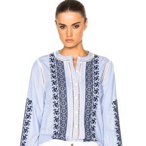 Veronica Beard Claire Button-Down Embroidered Top
